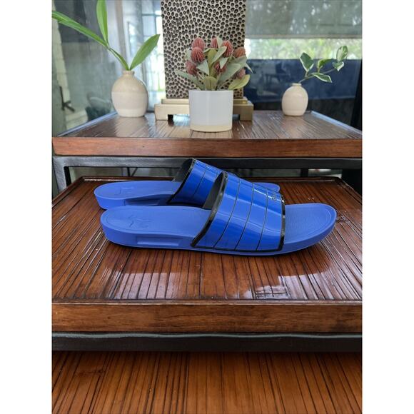 GOATS Black/Blue Stripe Comfortable Slip On Slide Sz 9.5 Women New Nordstrom - Picture 2 of 6